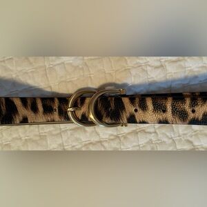 Leopard Print Double Ring Buckle Waist Belt - Brown